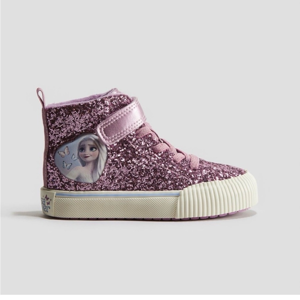 H&M Disney girls' Glitter High-Top Sneakers with Elsa Patch - Pink size 7.5